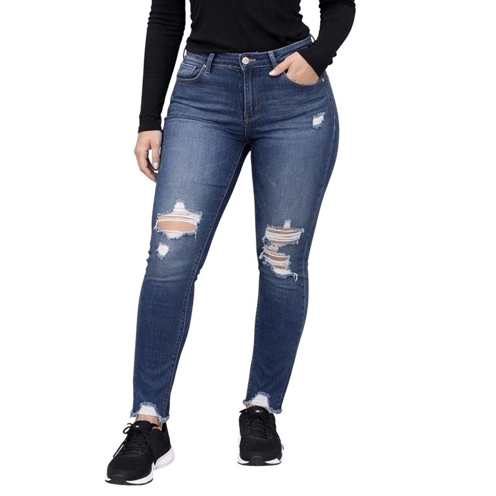 SO High Rise Curvy Jegging Distressed Skinny‎ Jeans Dark Wash 9/29W